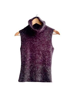 Sleeveless Funnel neck Holiday Party top w/metallic details fuzzy sz small